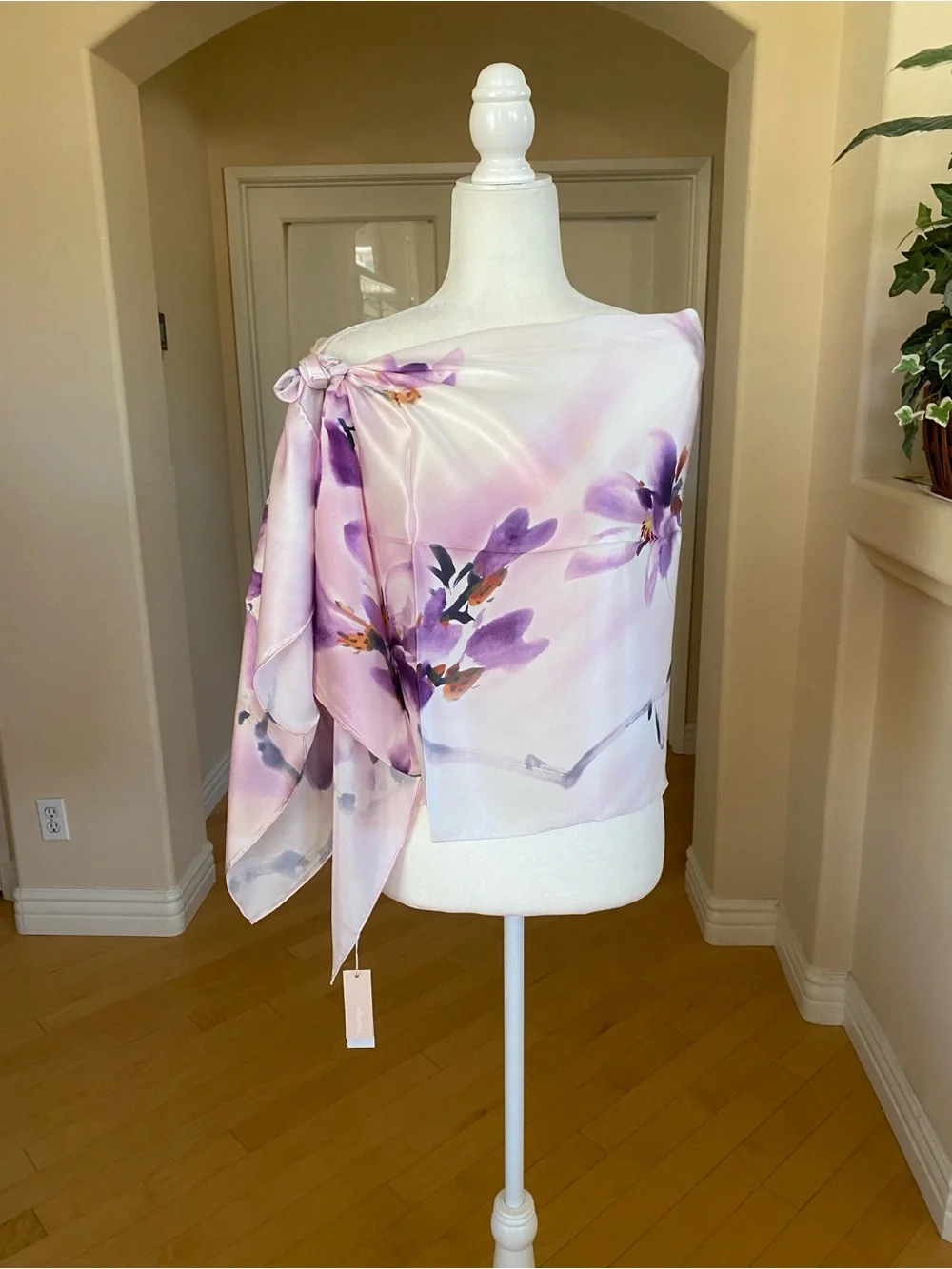 Handmade 100% Silk Lavender Floral Wrap Scarf Top